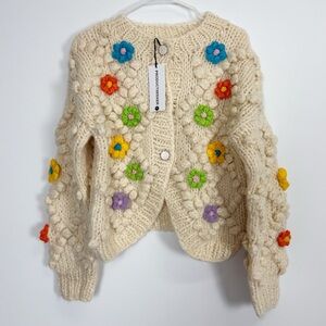 Product Seeker Cardigan Sweater Womens Ivory Floral Knit Cozy NWT